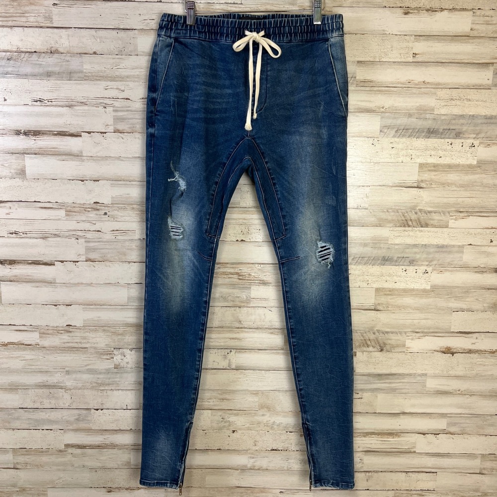 PacSun Mens Active Stretch Skinny Distressed Jogger Jeans Blue M Long RN090233